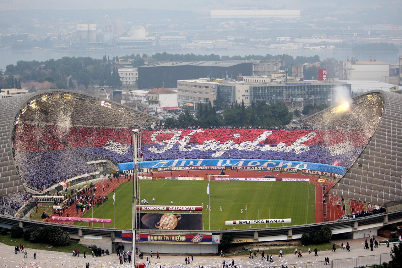 13.02.2011., Split - Proslava 100 godina Hajduka na Poljudu. Prijateljska utakmica Hajduk-Slavia. Torcida je na pocetku utakmice napravila nezaboravni ambijent. Photo: Ivo Cagalj/PIXSELL