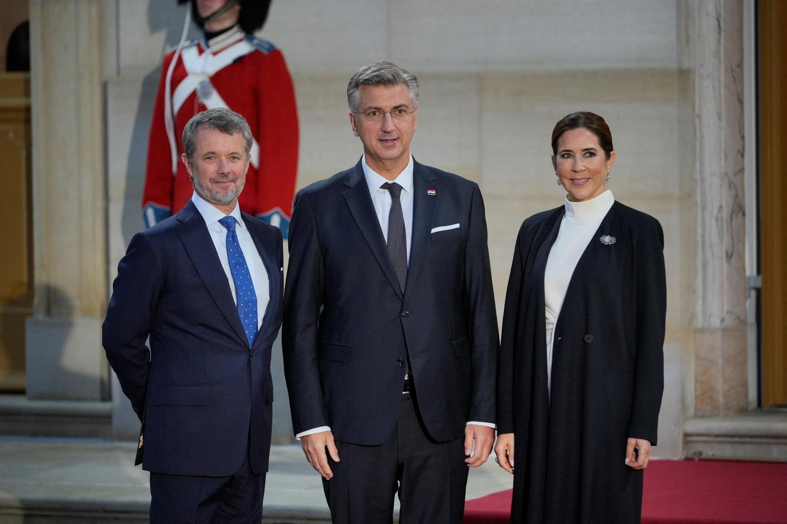 Denmark's King Frederik and Queen Mary welcome Croatia's Prime Minister Andrej Plenkovic to dinner on the occasion of a meeting of the European Political Community, at Amalienborg Palace, in Copenhagen, Denmark, October 1, 2025. Ritzau Scanpix/Emil Helms via REUTERS    ATTENTION EDITORS - THIS IMAGE WAS PROVIDED BY A THIRD PARTY. DENMARK OUT. NO COMMERCIAL OR EDITORIAL SALES IN DENMARK. Photo: Emil Helms/REUTERS