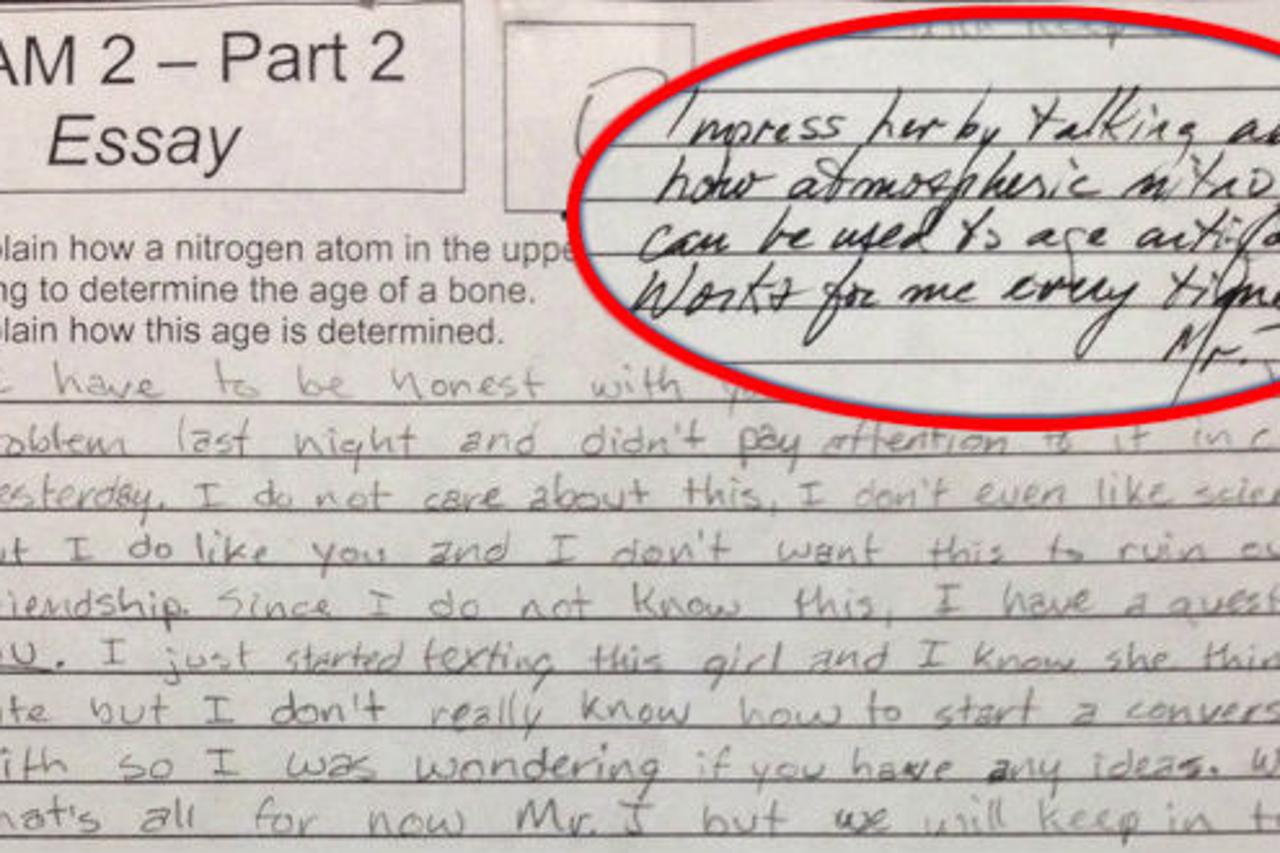 Na ispitu profesoricu pitao za ljubavni savjet, ona mu odgovorila