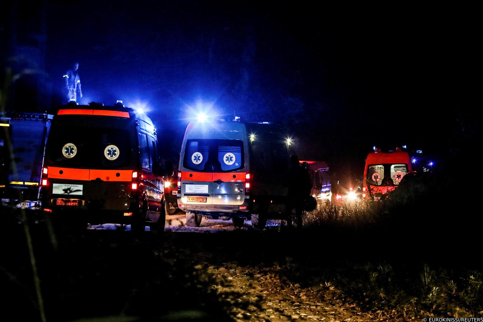 Ambulances are seen at the crash site of an Antonov An-12 cargo plane owned by a Ukrainian company, near Kavala, Greece, July 16, 2022. Laskaris Tsotsas/Eurokinissi via REUTERS ATTENTION EDITORS. THIS IMAGE HAS BEEN PROVIDED BY A THIRD PARTY. NO RESALES. NO ARCHIVES. NO EDITORIAL SALES IN GREECE Photo: EUROKINISSI/REUTERS