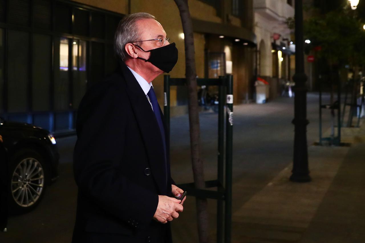 Real Madrid president Florentino Perez arrives at a radio station in Madrid