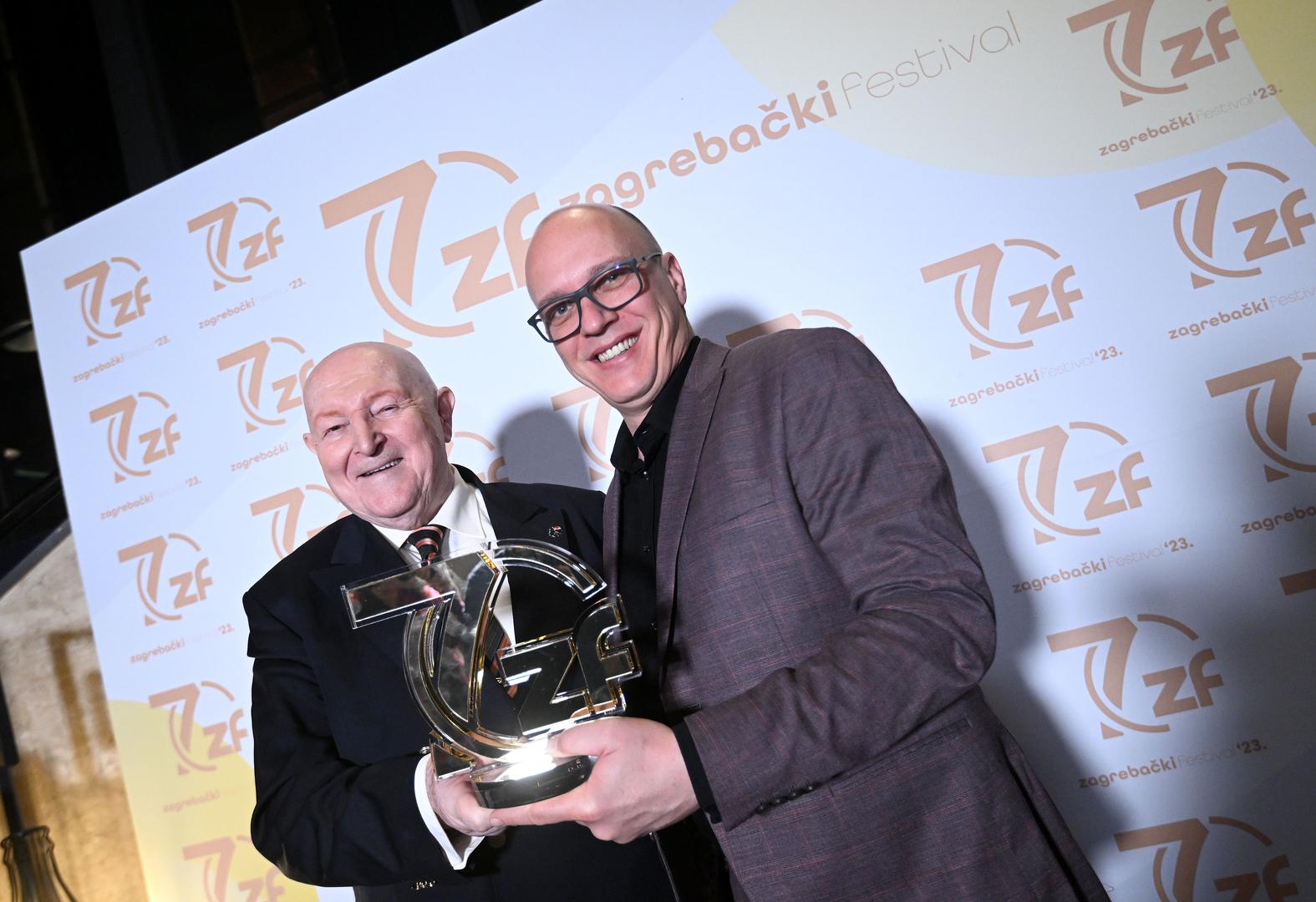 15.03.2023., Zagreb - 70 godina Zagrebackog festivala, promocija monografije i dodjela posebnog priznanja Dragi Diklicu. Drago Diklic, Branimir Mihaljevic Photo: Marko Lukunic/PIXSELL