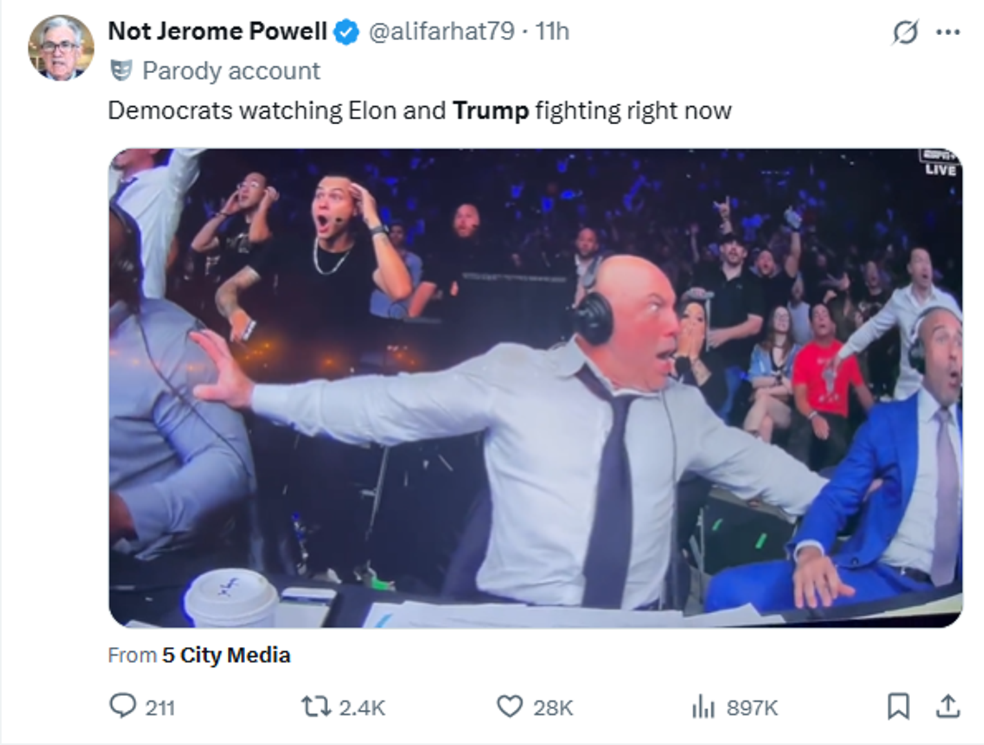 U komentarima na vlastitu objavu, Musk je potvrdno odgovorio korisniku koji je napisao: "Predsjednik protiv Elona. Tko pobjeđuje? Moj novac je na Elonu. Trump treba biti opozvan, a JD Vance bi ga trebao zamijeniti.”