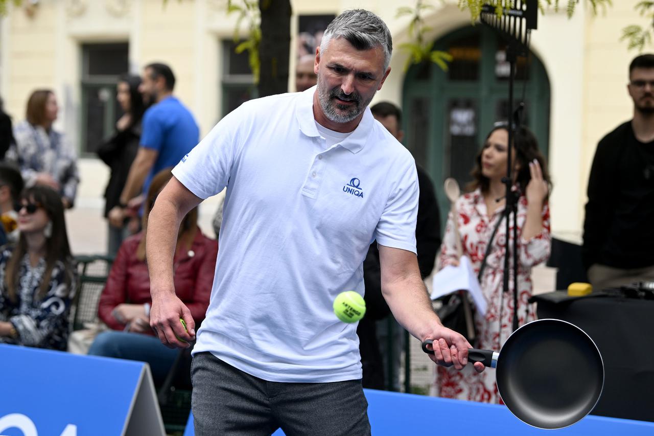 Zagreb: Goran Ivanišević odigrao je egzibicijski meč s mladom teniskom zvijezdom Lunom Vujović povodom predstavljanja zaklade UNIQUA SEE Future