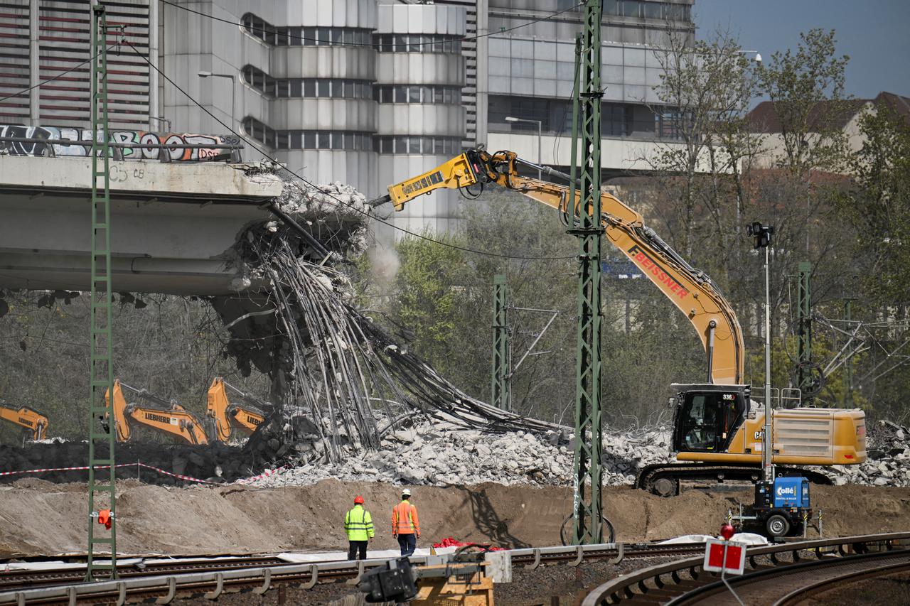 FILE PHOTO: Demolition work on the dilapidated A100 motorway 'Ringbahn' bridge at the Funkturm motorway junction in Berlin.