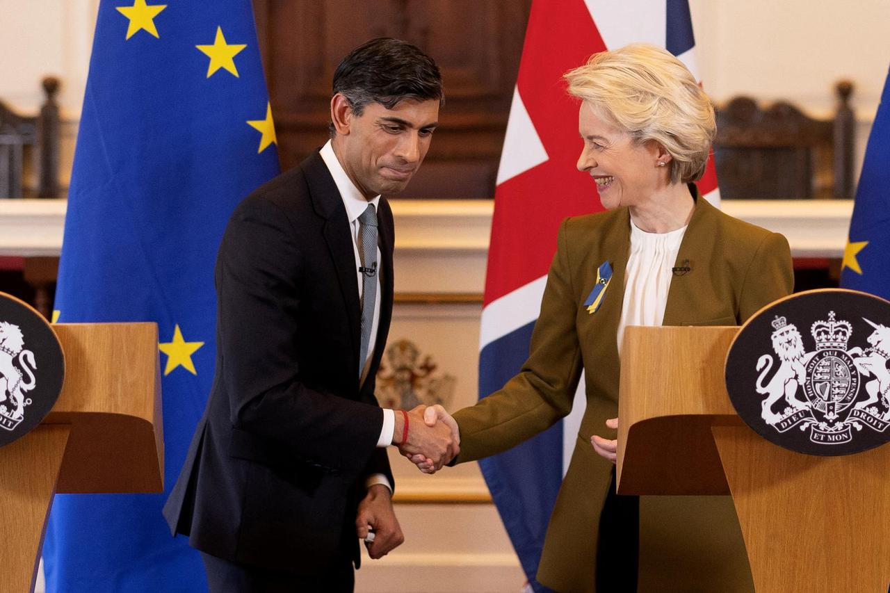 British Prime Minister Rishi Sunak and European Commission President Ursula von der Leyen hold a news conference at Windsor Guildhal
