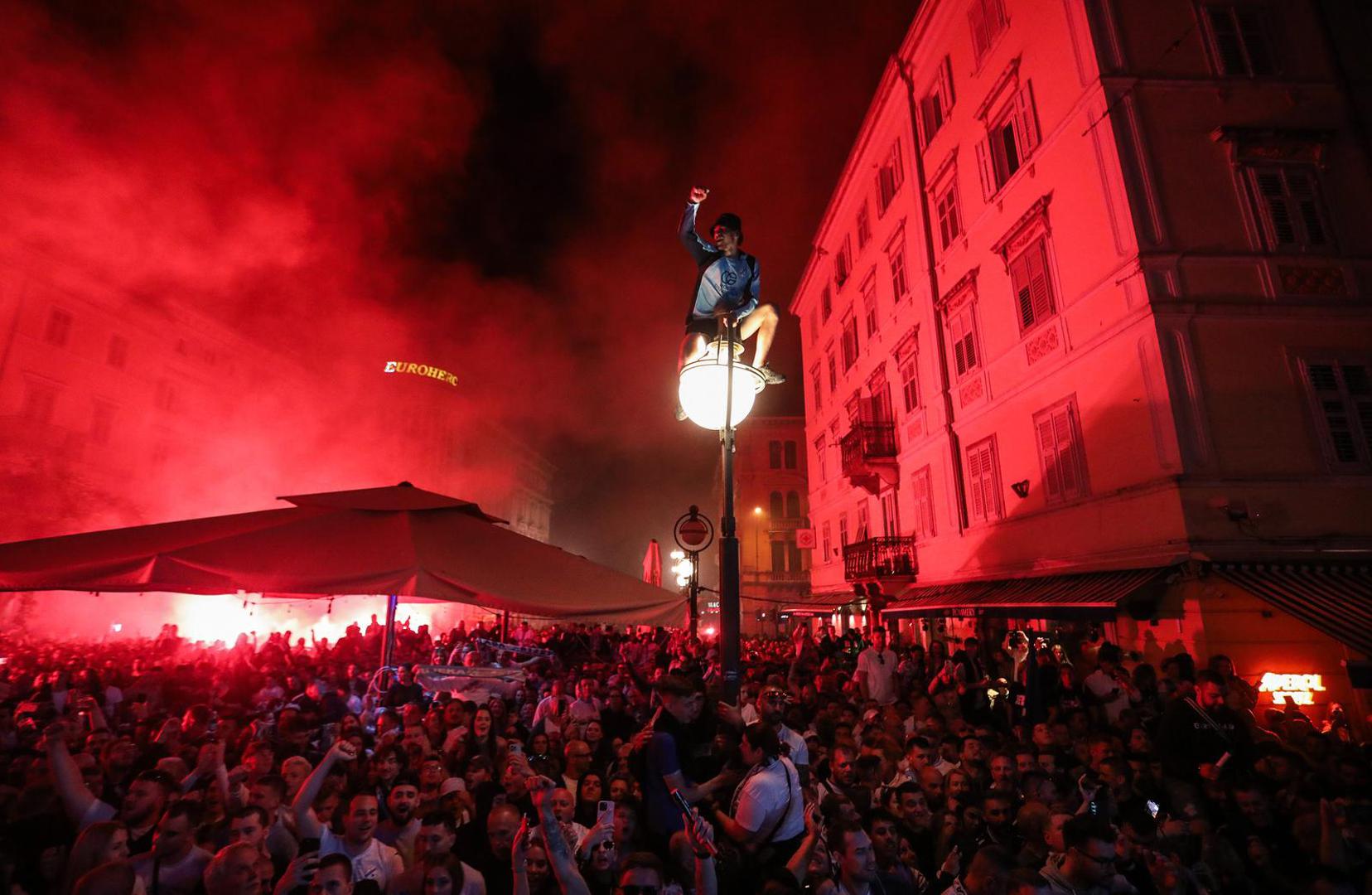 25.05.2025., Rijeka - HNK Rijeka postala je prvak Hrvatske te su igraci stigli na Korzo kako bi proslavili naslov s navijacima. Photo: Goran Kovacic/PIXSELL