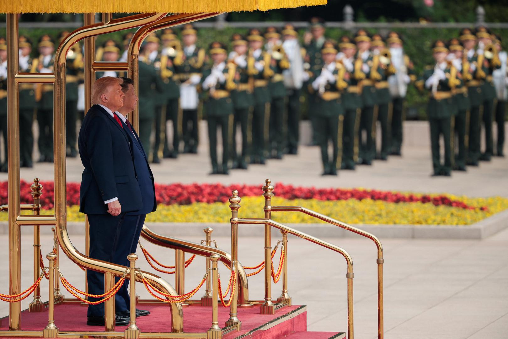 U.S. President Donald Trump participates in a welcome ceremony with Chinese President Xi Jinping at the Great Hall of the People in Beijing, China, May 14, 2026. REUTERS/Evan Vucci Photo: Evan Vucci/REUTERS