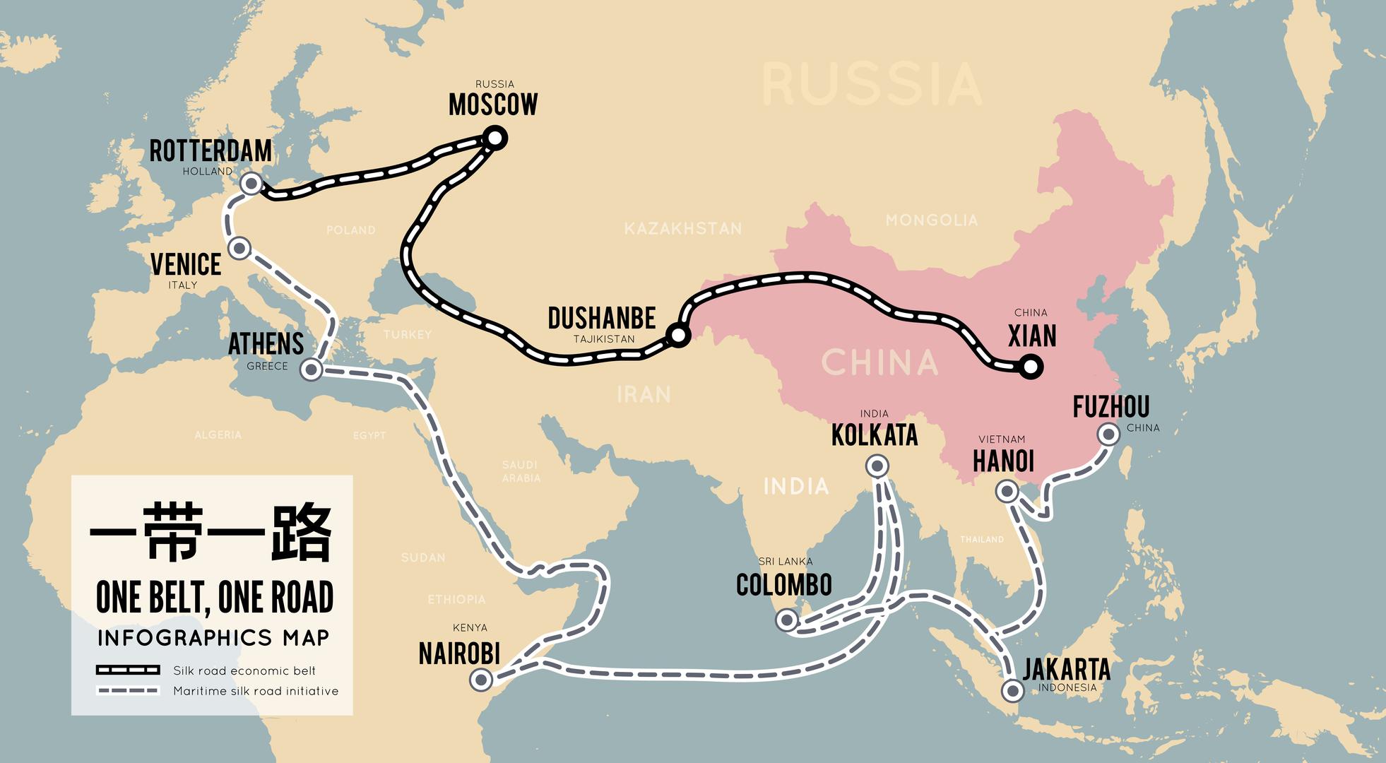 One Belt, One Road (tzv. OBOR), inicijativa iz 2013. kao globalna kineska strategija osnaživanja odnosa i ulaganja