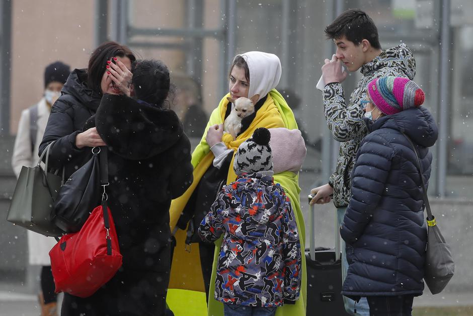 Ukrainian refugees in the railway station of the city Rzeszow Glowny