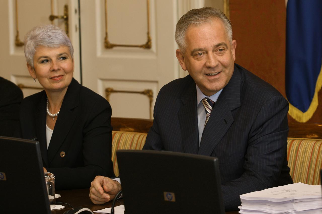 Ivo Sanader na jednoj od sjednica Vlade 2009. s potpredsjednicom Jadrankom Kosor