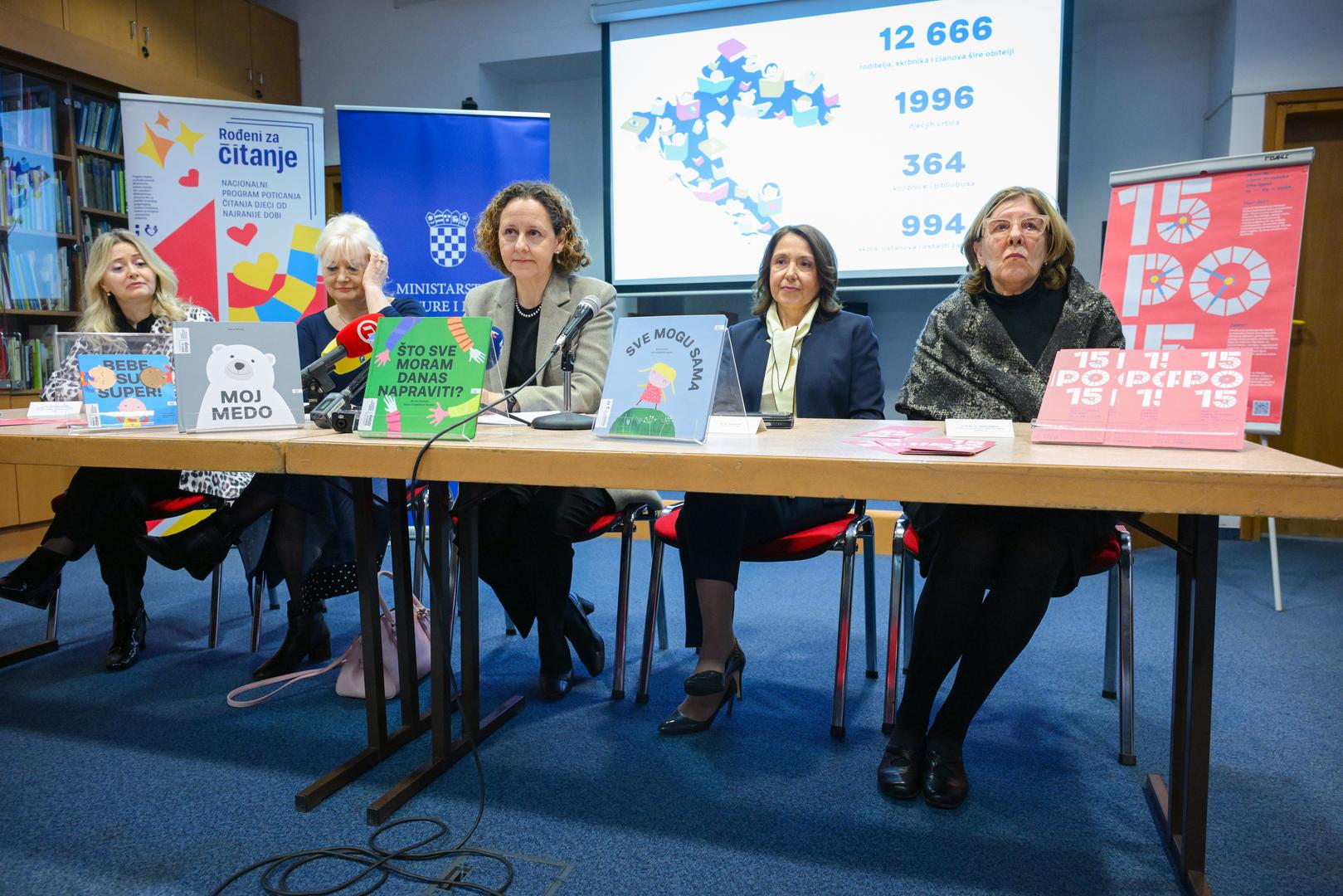 04.02.2026., Zagreb - Ministrica kulture i medija Nina Obuljen Korzinek i ministrica zdravstva Irena Hrstic odrzale su konferenciju za medije na kojoj su objavljeni rezultate nacionalnog izazova „15 po 15 – cijela Hrvatska cita djeci“ i najaviljene daljnje aktivnosti zajednickog programa Rodjeni za citanje - nacionalnog programa poticanja citanja djeci od najranije dobi. Photo: Neva Zganec/PIXSELL