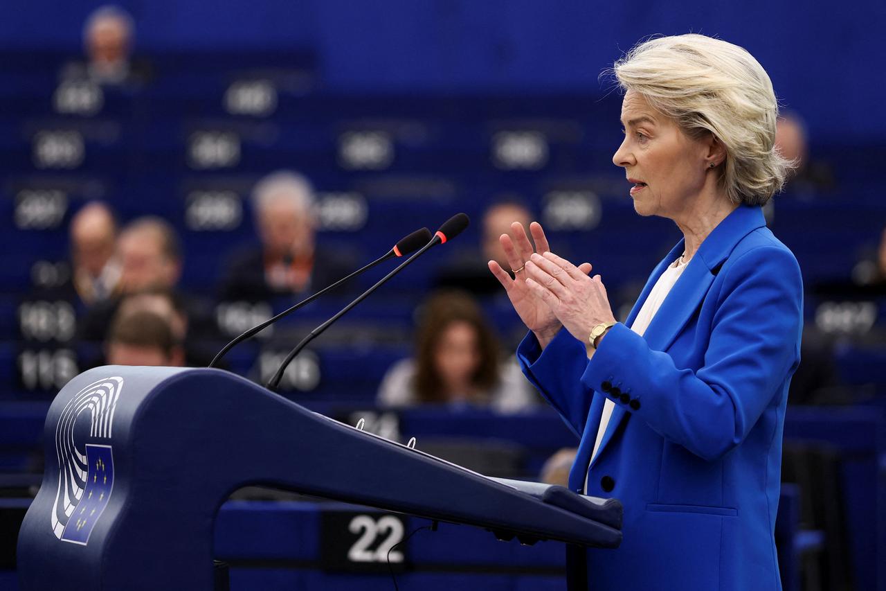 European Commission President Ursula von der Leyen addresses the EU Parliament in Strasbourg