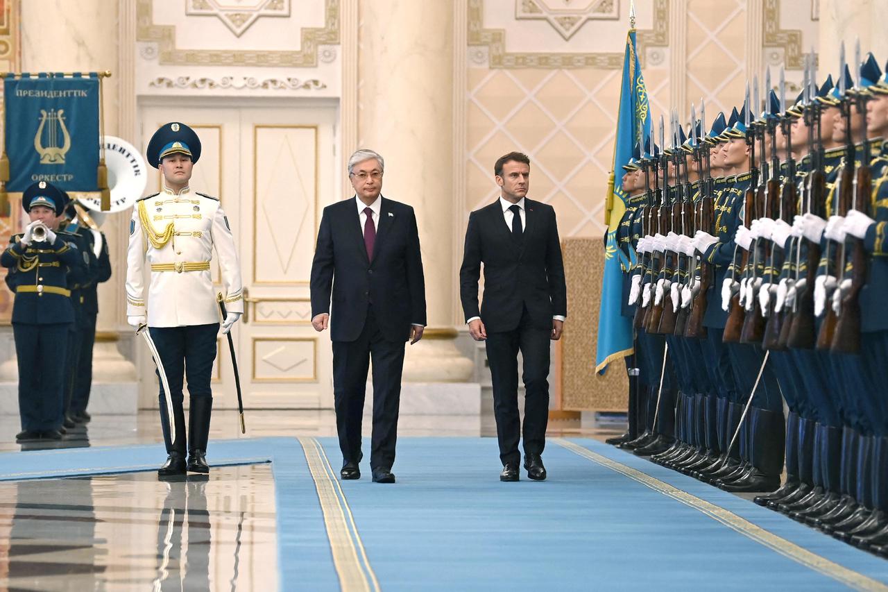 Kazakh President Kassym-Jomart Tokayev meets with French President Emmanuel Macron in Astana