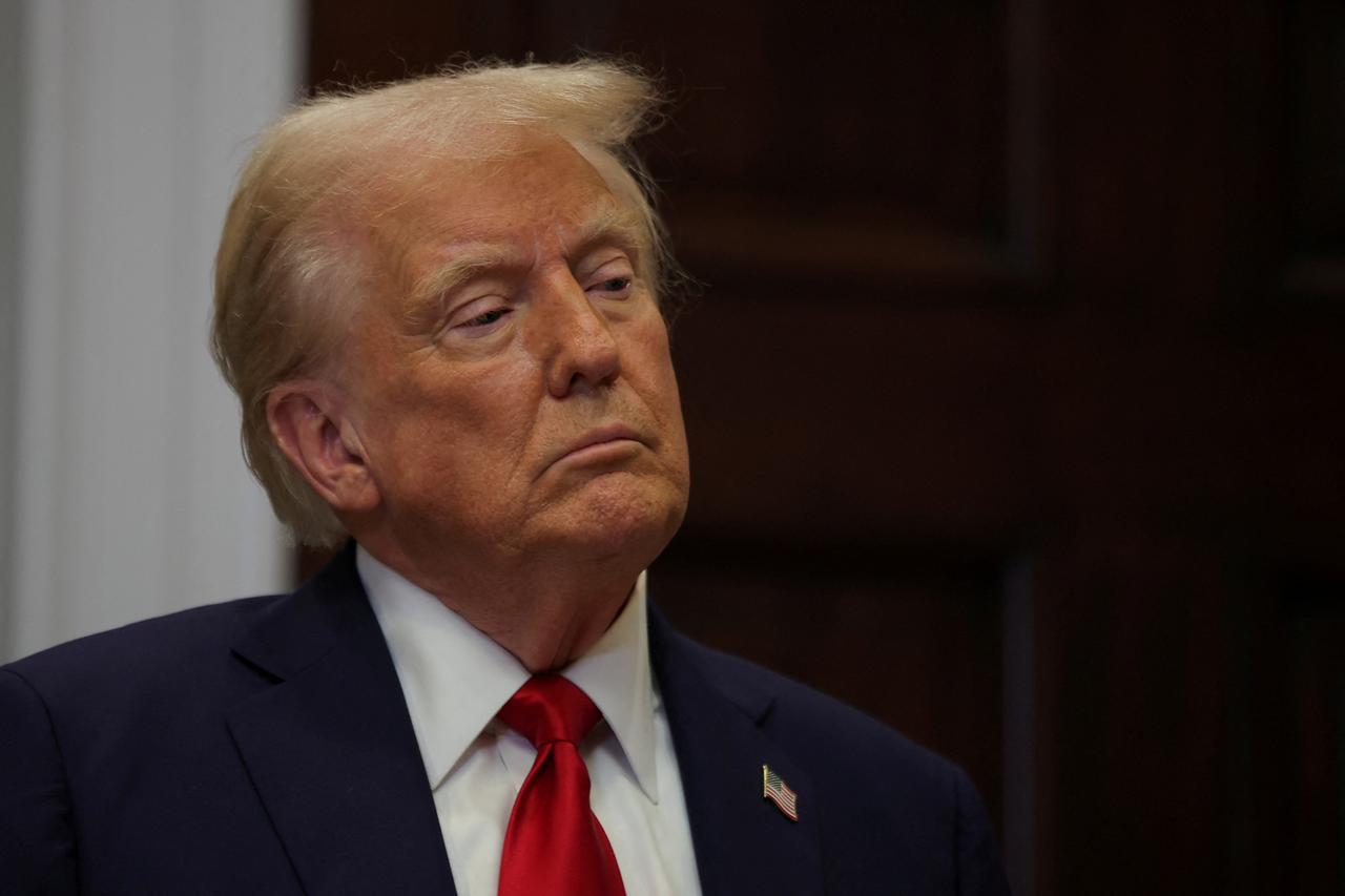 U.S. President Trump delivers remarks on Ai infrastructure at the Roosevelt room at White House in Washington
