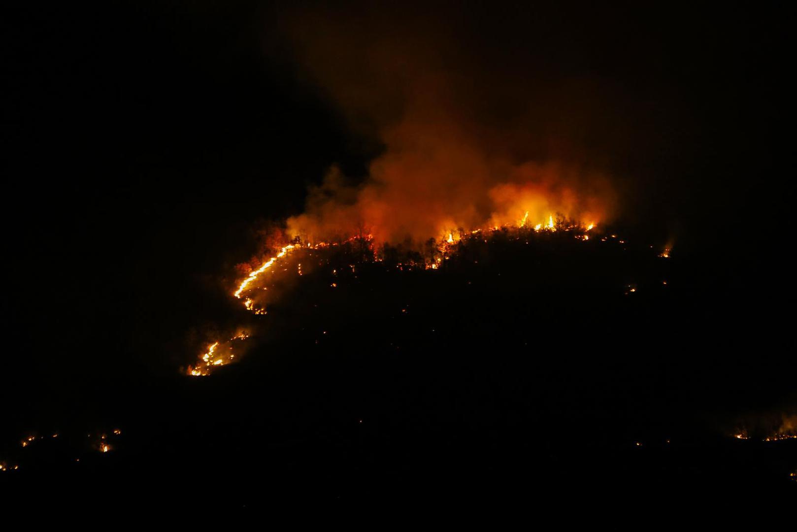 05.02.2025., Susnjevica- Danas oko 15 sati izbio je požar podno Učke, na području Kožljaka, točnije Jasenovika. Gori trava i nisko raslinje, a tamošnje kuće nisu ugrožene. Na terenu je 50 vatrogasaca s 15 vozila.  Photo: Srecko Niketic/PIXSELL