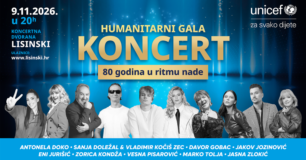UNICEF-ov humanitarni gala koncert „80 godina u ritmu nade” gotovo rasprodan mjesec dana prije održavanja