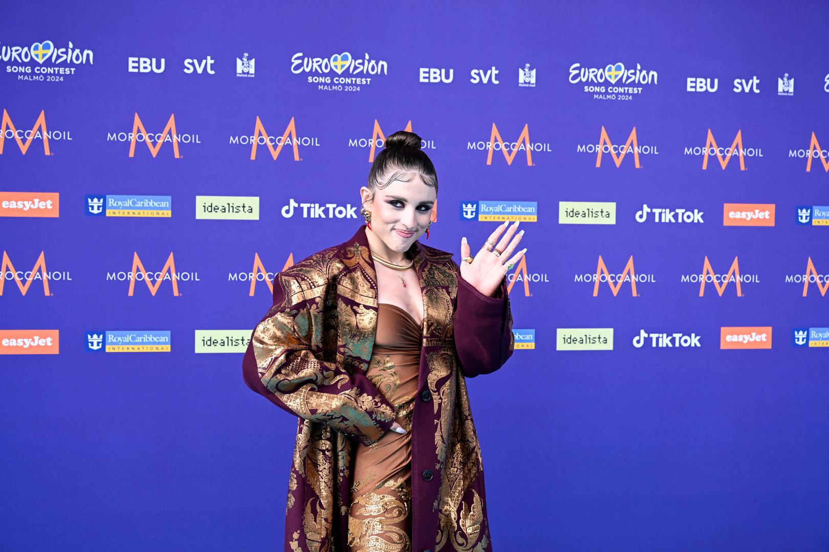 Angelina Mango representing Italy poses on the turquoise carpet before the opening ceremony for the 68th edition of the Eurovision Song Contest (ESC) at Malmo Live, in Malmo, Sweden, May 5, 2024.  TT News Agency/Jessica Gow via REUTERS      ATTENTION EDITORS - THIS IMAGE WAS PROVIDED BY A THIRD PARTY. SWEDEN OUT. NO COMMERCIAL OR EDITORIAL SALES IN SWEDEN. Photo: JESSICA GOW/REUTERS