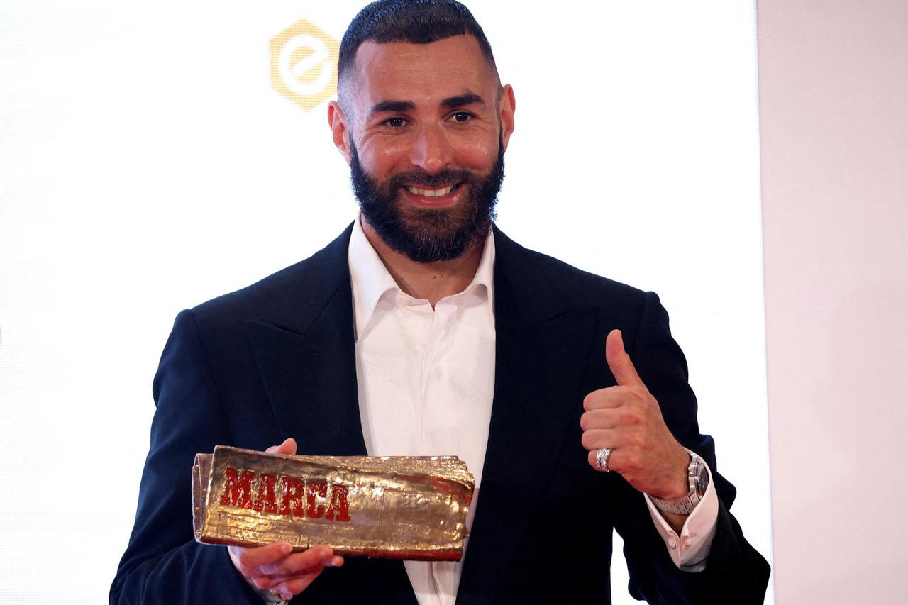 FILE PHOTO: Real Madrid's Karim Benzema receives the Marca Legend Award