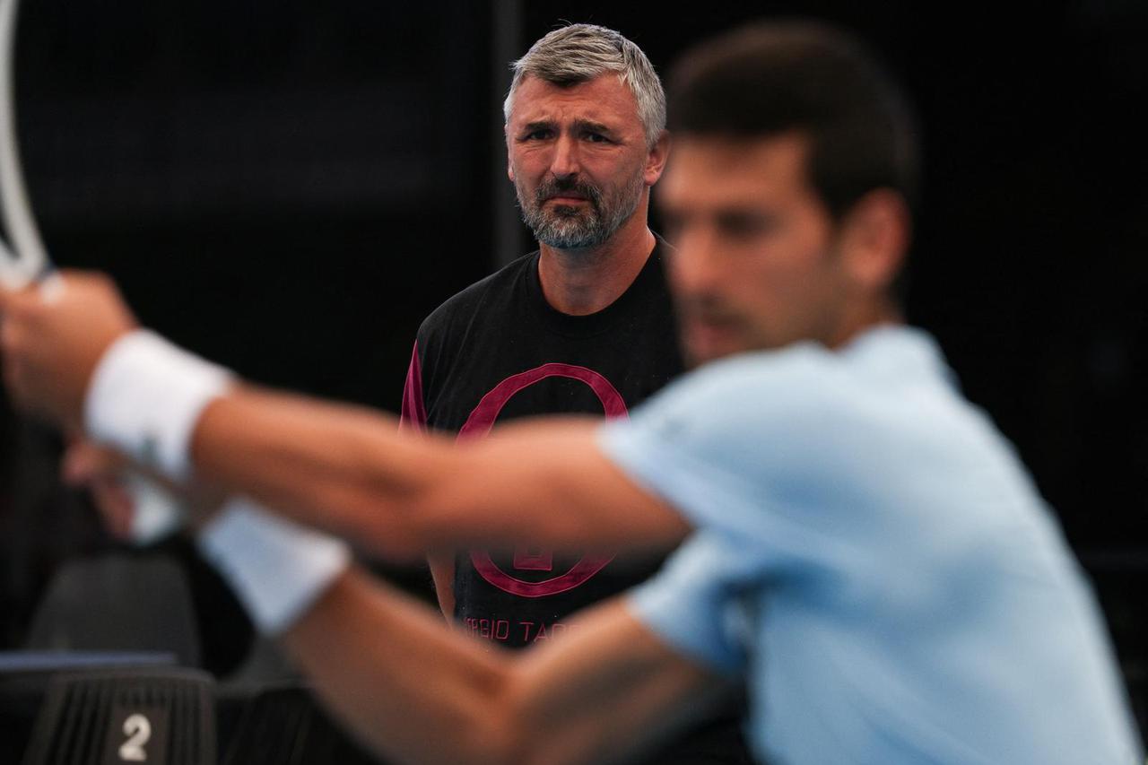Novak Djokovic practices ahead of the Adelaide International tennis tournament