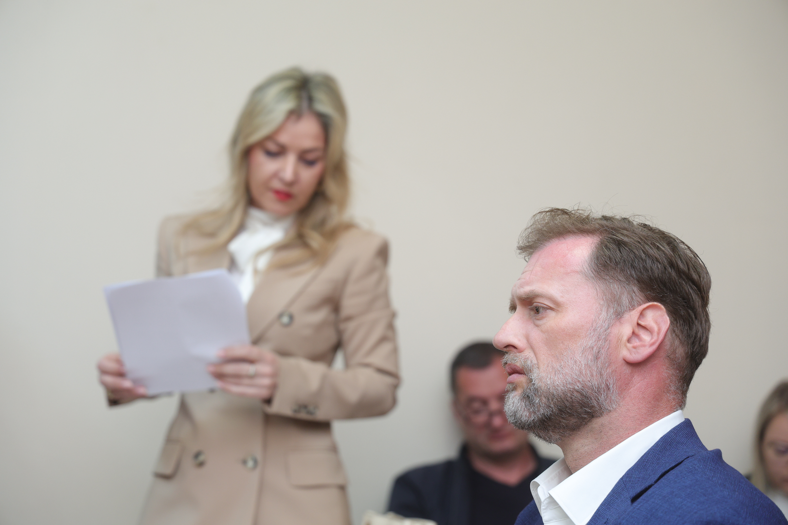 14.05.2025., Vinkovci - Zapocelo je sudjenje bivsem ministru Mariju Banozicu zbog izazivanja prometne nesrece 11. studenog 2023. godine u kojoj je na cesti izmedju Vinkovaca i Zupanje poginuo 41-godisnji otac dvoje djece. Photo: Borna jaksic/PIXSELL