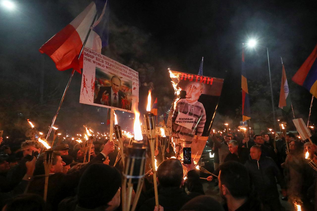 Activists hold a rally in support of Ukraine in Yerevan