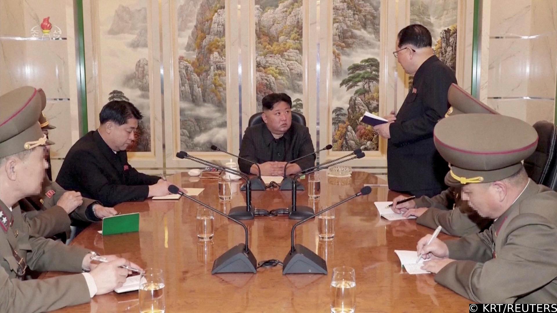 A screen grab shows North Korean leader Kim Jong Un speaking with officials at an undisclosed location in this undated still image used in a video.  KRT/via Reuters TV/Handout via REUTERS   THIS IMAGE HAS BEEN SUPPLIED BY A THIRD PARTY. NORTH KOREA OUT. NO COMMERCIAL OR EDITORIAL SALES IN NORTH KOREA Photo: KRT/REUTERS