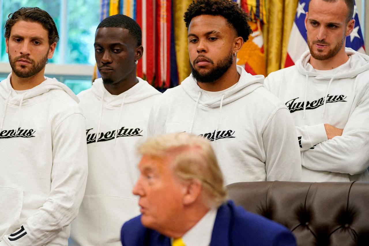 U.S. President Donald Trump meets with players of the Juventus soccer team at the White House in Washington