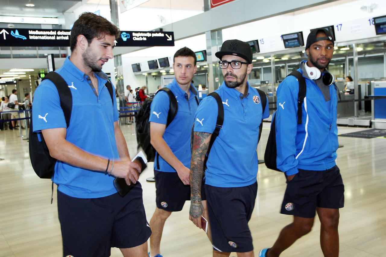 20.08.2014., Zracna luka Zagreb, Zagreb - Nogometasi Dinama otputovali su u Rumunjsku gdje ih sutra ocekuje prva utakmica protiv Petrolula u doigravanju za Europsku ligu. Paulo Machado, Wilson Eduardo. Photo: Goran Jakus/PIXSELL