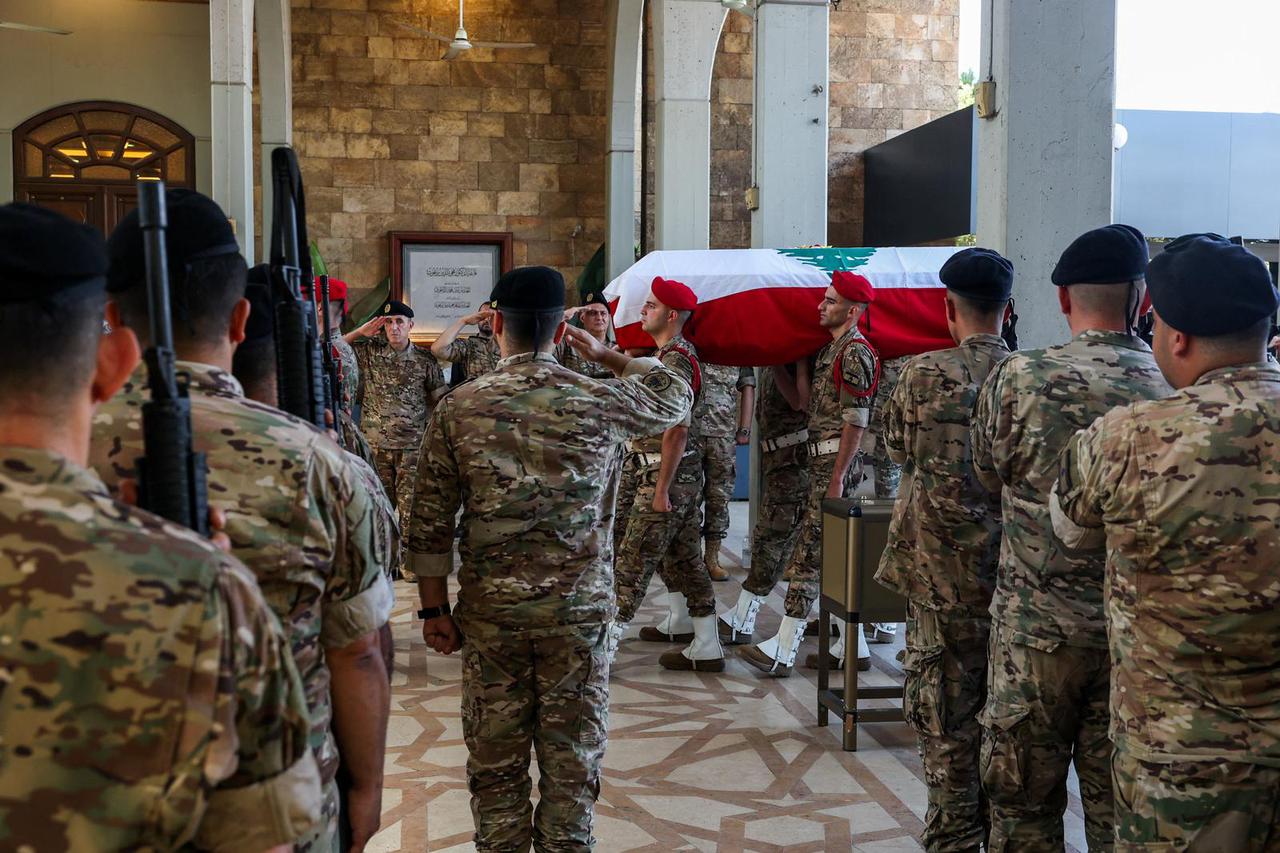 Funeral of Brigadier General Wissam Sabra, who was killed in an Israeli strike on Saturday, in Beirut