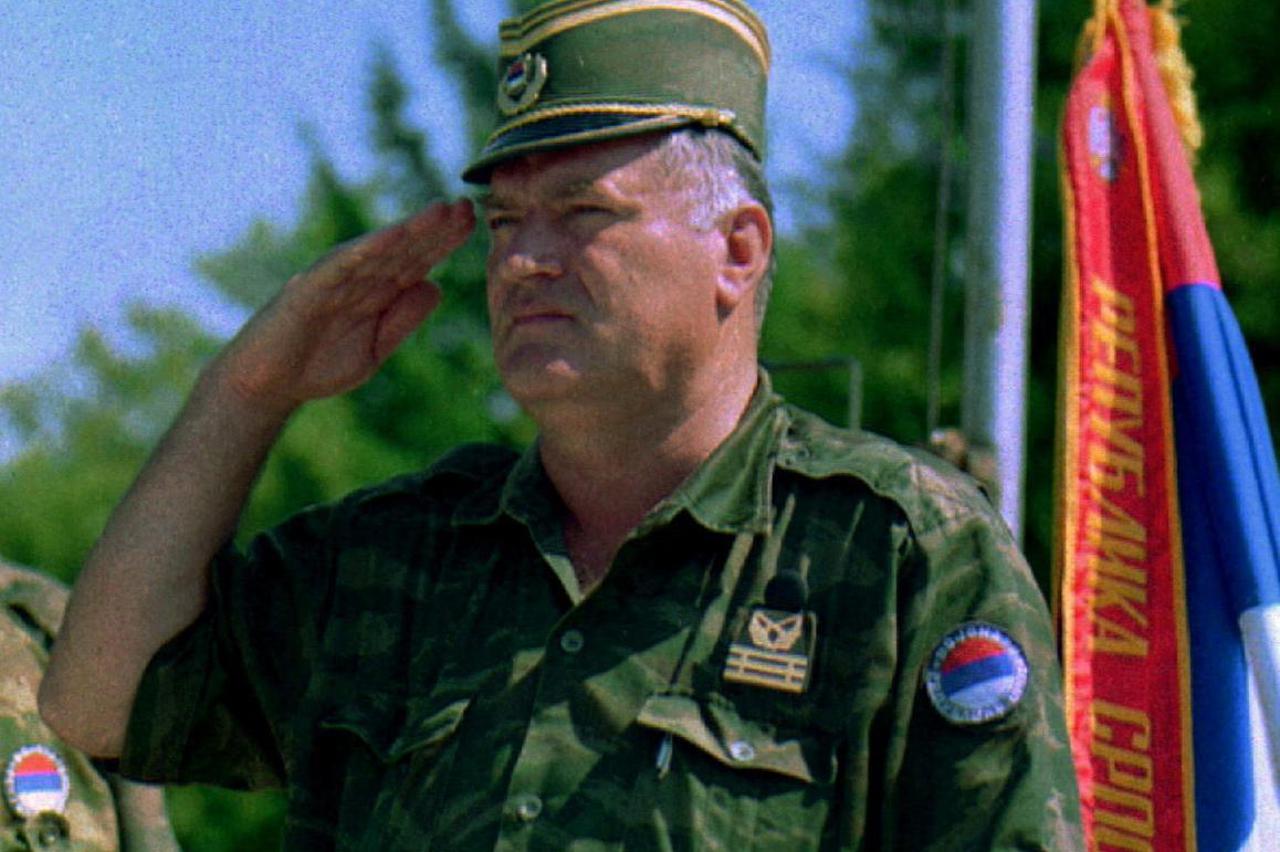 FILE PHOTO: Commander of the Bosnian Serb army general staff General Ratko Mladic salutes during a visit to an airbase in Zaluzani near Banja Luka