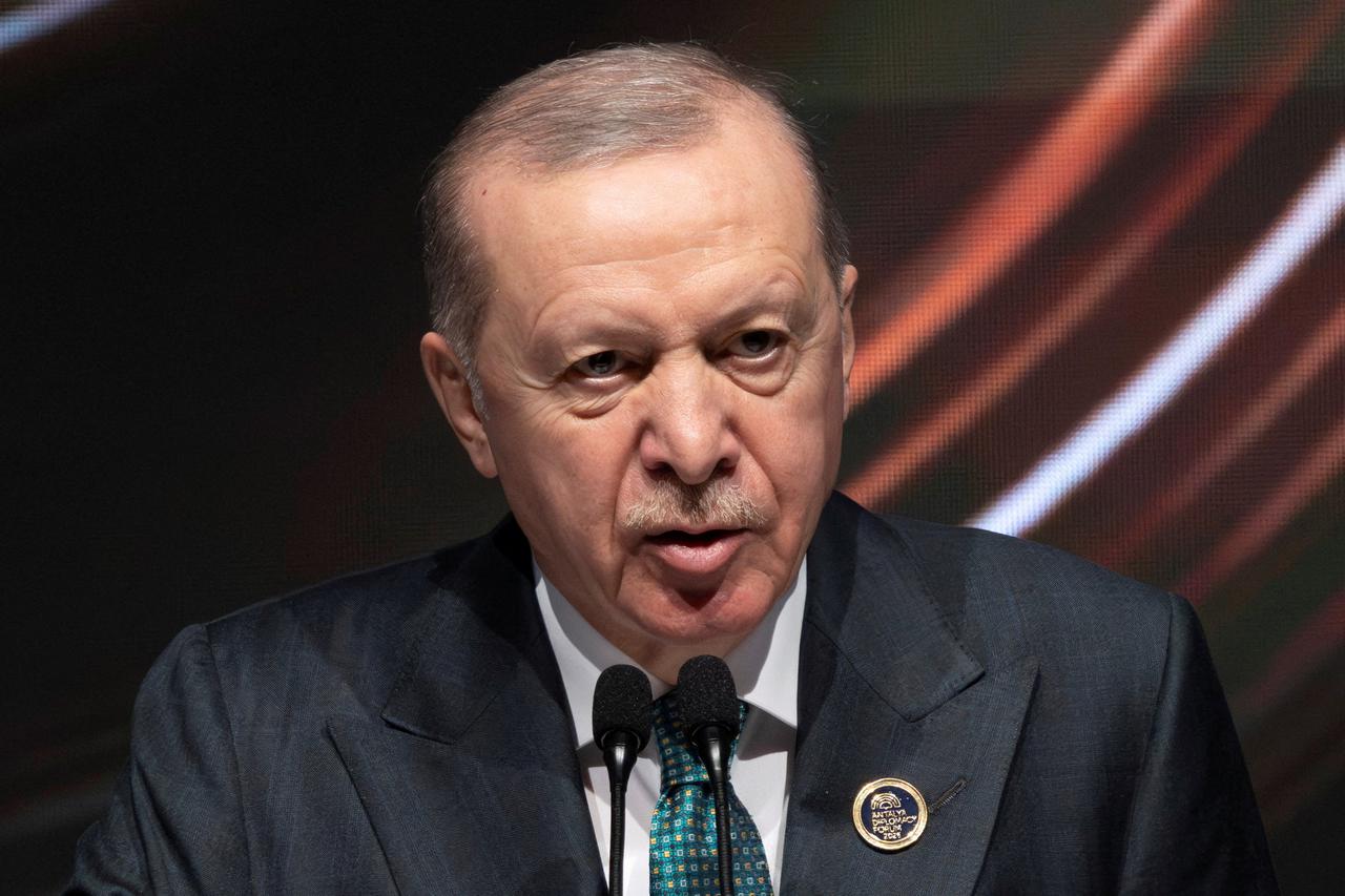 FILE PHOTO: Turkish President Tayyip Erdogan speaks during the opening ceremony of  Antalya Diplomacy Forum in Antalya