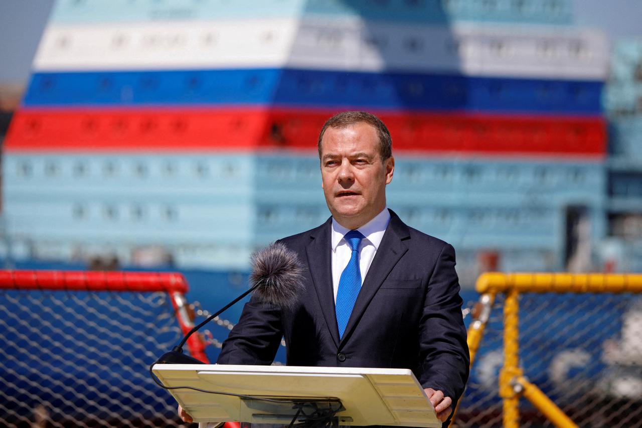 FILE PHOTO: Dmitry Medvedev, Deputy Chairman of Russia's Security Council, delivers a speech in Saint Petersburg