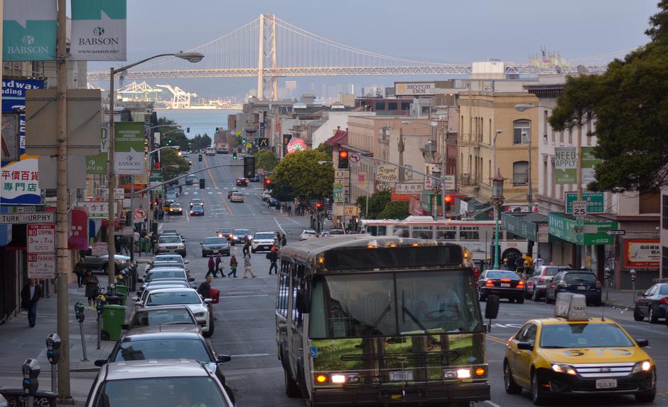 Oakland Bay Bridge San Francisco as seen from Chinatown