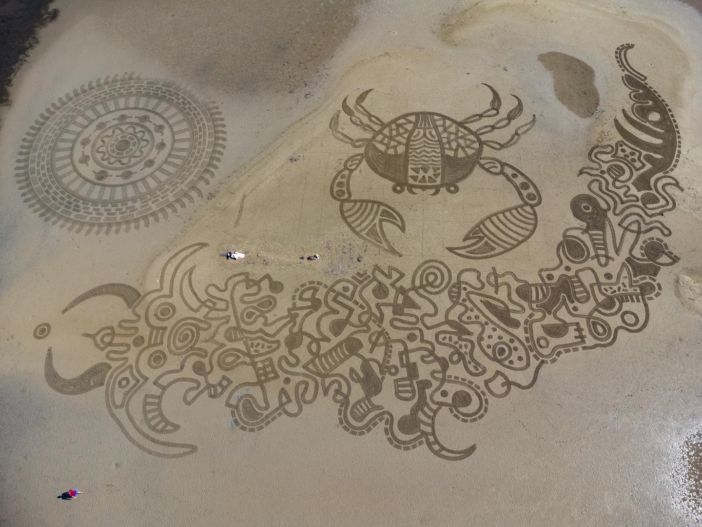16.09.2023., Usce Neretve - Pogled iz zraka na usce Neretve na kojem je poceo 3. Sand art festival, festival umjetnosti na pijesku. Photo: Grgo Jelavic/PIXSELL
