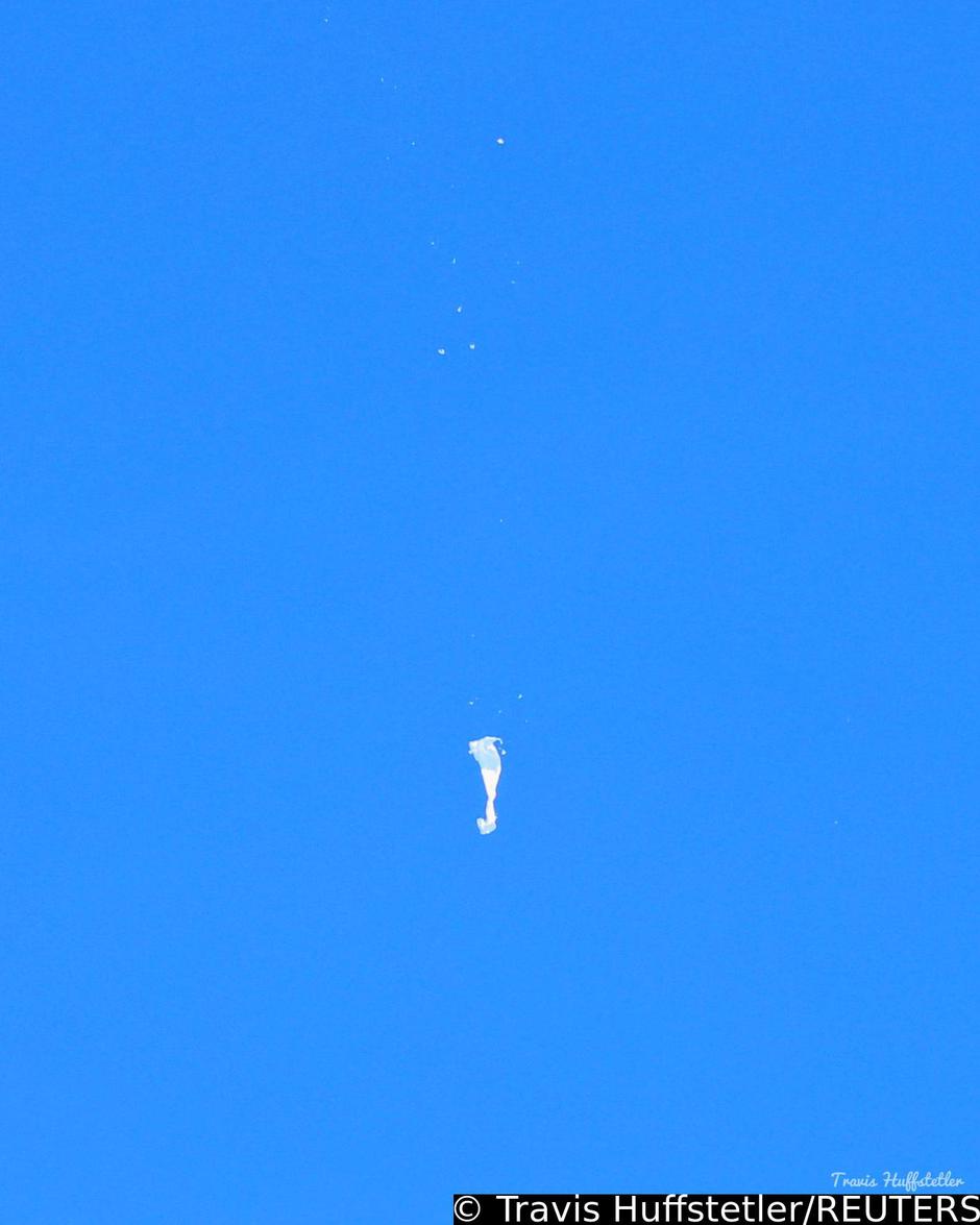 A suspected Chinese spy ballon is seen after it was shot down off the coast of Garden City
