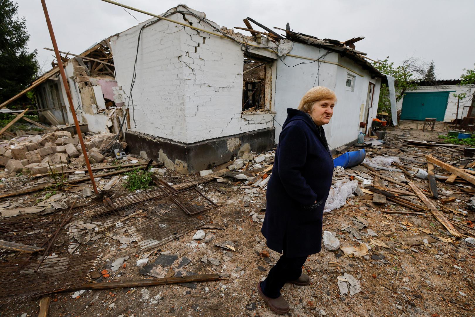 Local resident Tatyana, 64, speaks near her neighbours' house destroyed by recent shelling, which local Russian-installed authorities called a Ukrainian military strike, in the course of Russia-Ukraine conflict in Donetsk, Russian-controlled Ukraine, April 26, 2024. REUTERS/Alexander Ermochenko Photo: Alexander Ermochenko/REUTERS