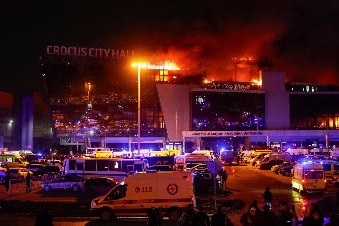 The Crocus City Hall concert venue following a shooting attack and fire, in the Moscow Region