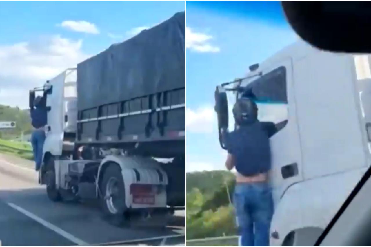 Brazil: Motociklist se držao za jureći kamion