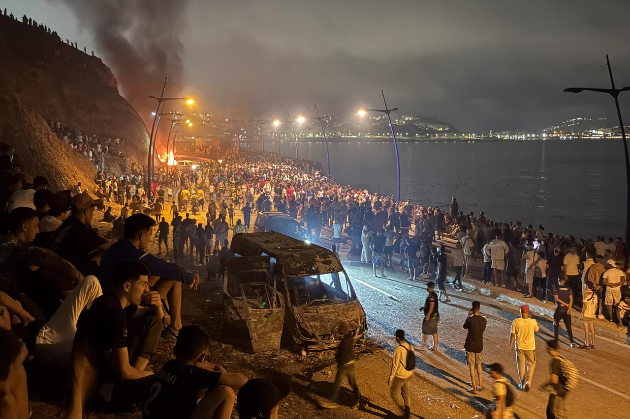 Migrants gather in Fnideq to cross to the Spanish enclave of Ceuta