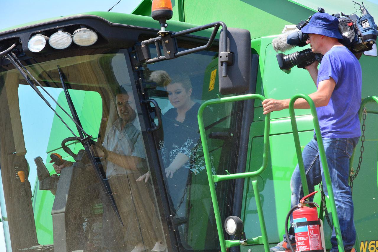 07.07.2015., Magic Mala - Uoci sastanka s celnicima Hrvatske poljoprivrredne komore, predsjednica RH Kolinda Grabar - Kitarovic sudjelovala je u zetvi na OPG-u Antuna Vrakica. Photo: Ivica Galovic/ PIXSELL
