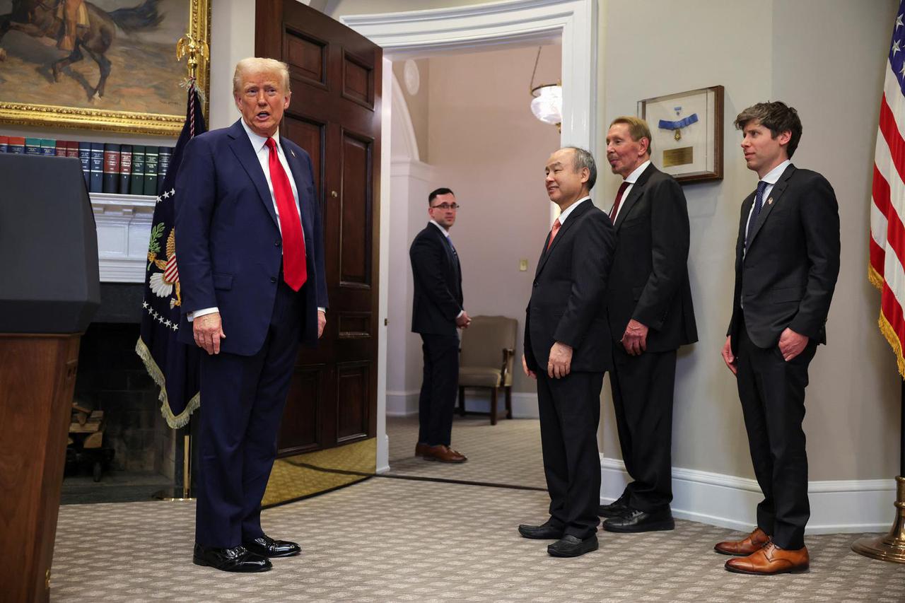 U.S. President Trump delivers remarks on Ai infrastructure at the Roosevelt room at White House in Washington