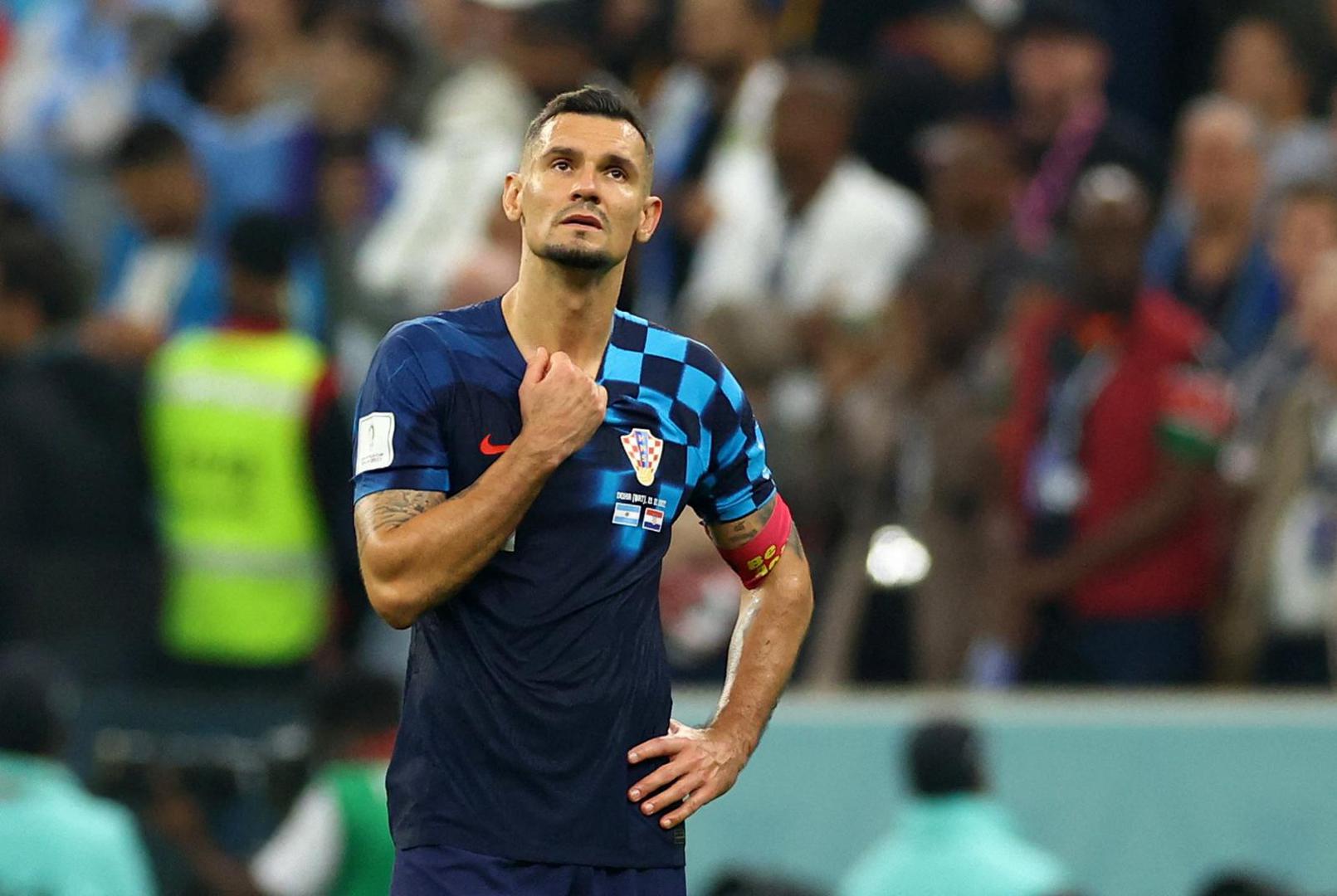 Soccer Football - FIFA World Cup Qatar 2022 - Semi Final - Argentina v Croatia - Lusail Stadium, Lusail, Qatar - December 13, 2022 Croatia's Dejan Lovren looks dejected after the match as Croatia are eliminated from the World Cup REUTERS/Carl Recine Photo: Carl Recine/REUTERS