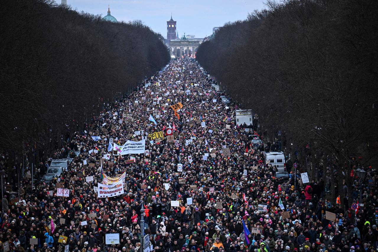 Protest against chancellor candidate Merz's plans to limit migration, in Berlin