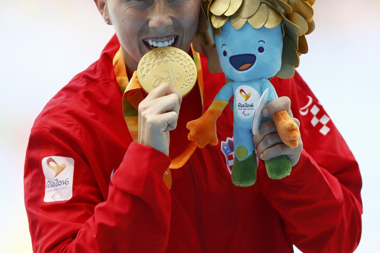 2016 Rio Paralympics - Athletics - Women's Long Jump - T20 Final - Olympic Stadium - Rio de Janeiro, Brazil - 15/09/2016. Mikela Ristoski of Croatia celebrates with her gold medal during the victory ceremony.  REUTERS/Jason Cairnduff   FOR EDITORIAL USE O