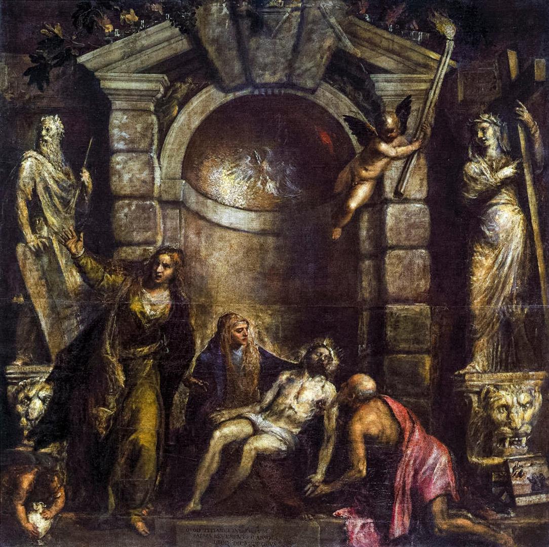 Prije no što je preminuo od kuge, Tizian je 1575. naslikao čuvenu sliku “Pietà”. To je slikareva svojevrsna ispovijed na kojoj je naslikao samog sebe kako moli Mariju i mrtvog Krista za svog sina Orazija i sebe da prežive kugu
