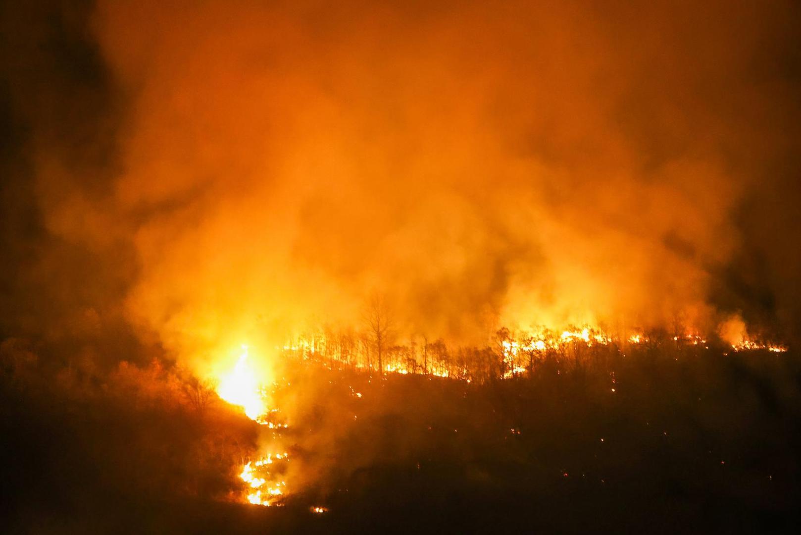 05.02.2025., Susnjevica- Danas oko 15 sati izbio je požar podno Učke, na području Kožljaka, točnije Jasenovika. Gori trava i nisko raslinje, a tamošnje kuće nisu ugrožene. Na terenu je 50 vatrogasaca s 15 vozila.  Photo: Srecko Niketic/PIXSELL