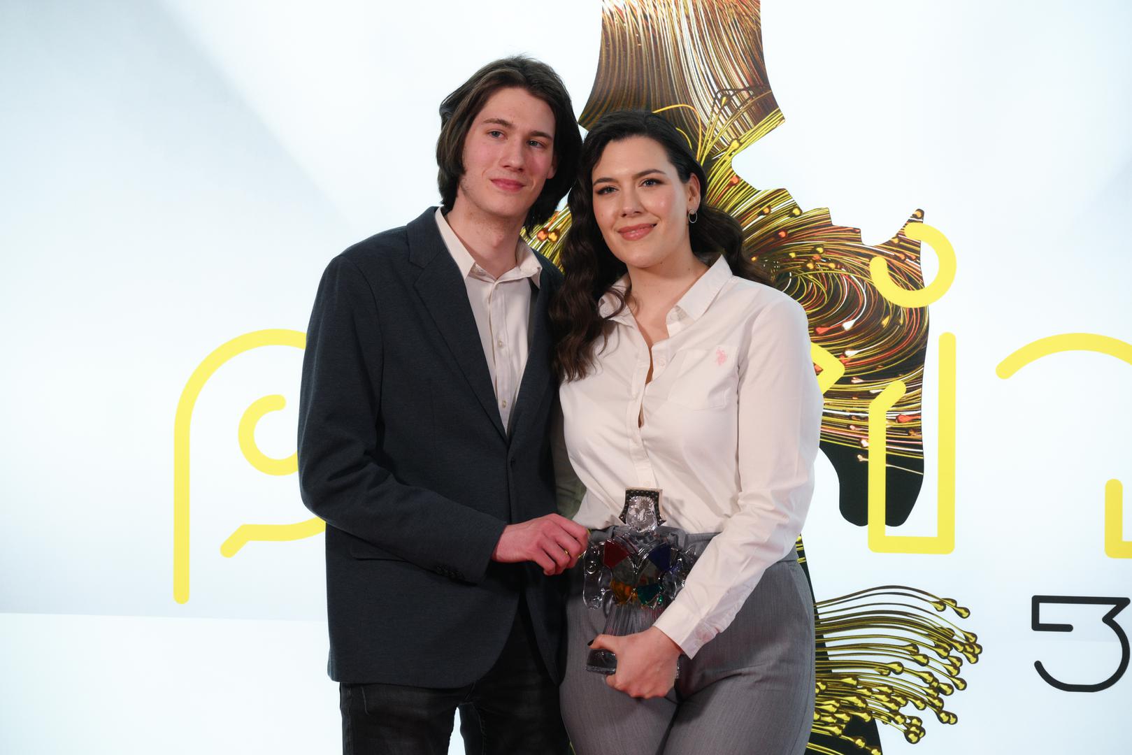 23.03.2024., Zagreb - Dodjela glazbene nagrade Porin u HoB-u Zagreb.  Bruno i Lorena Jelusic, brat i sestra Dina Jelusica, dobitnika Najboljeg albuma rock glazbe Photo: Davor Puklavec/PIXSELL