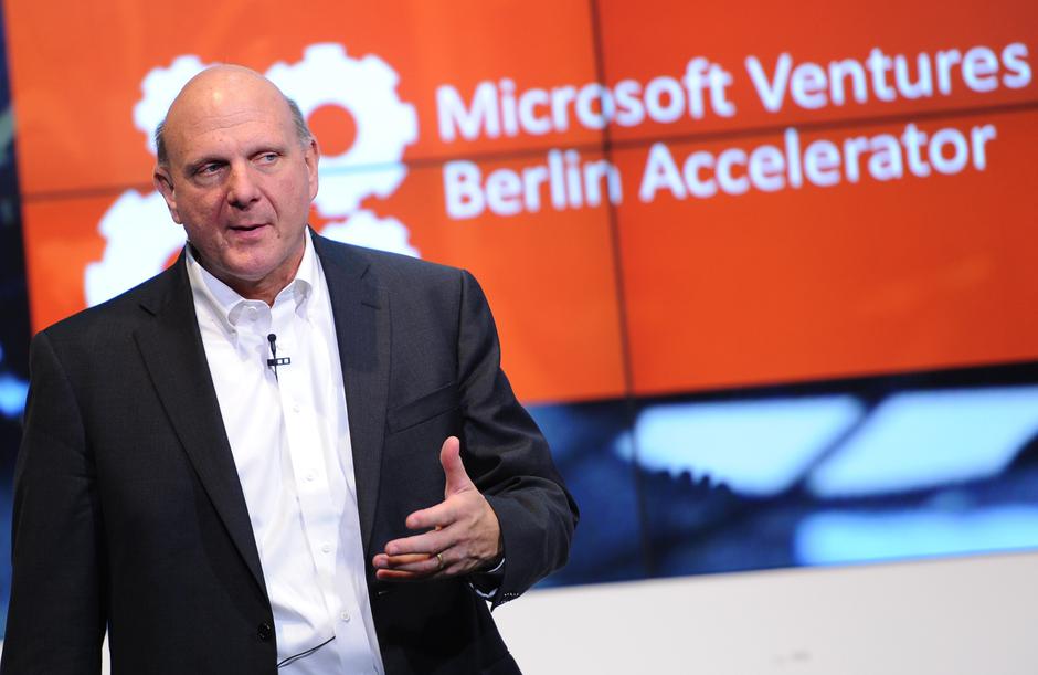 Microsoft CEO Steve Ballmer speaks at the opening of new Microsoft headquarters in Berlin, Germany, 07 November 2013. The Microsoft Ventures Accelerator Berlin program aims to cultivate contacts with clients, partners, politics, and society, as well as to