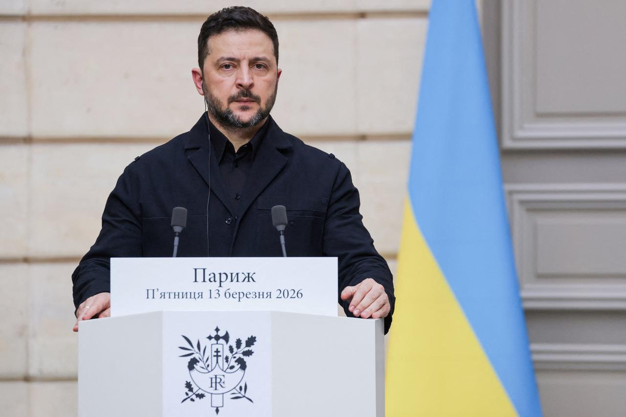 France's President Emmanuel Macron and Ukraine's President Volodymyr Zelensky attend a bilateral meeting at the Elysee Palace in Paris